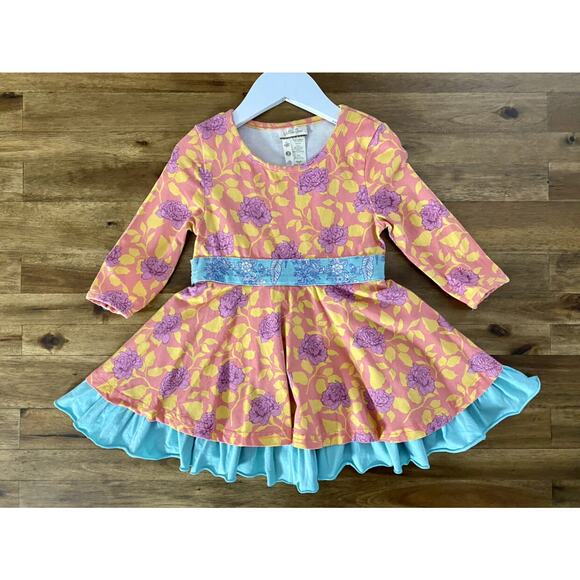 Matilda Jane Secret Fields Orange Blue Floral Citronella Knit Long Sleeve Dress - Picture 2 of 7